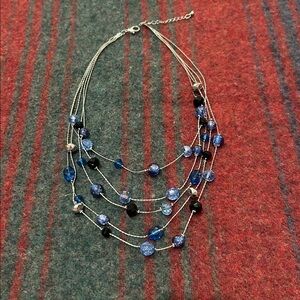 Multi Blue and Silver 5 Strand Necklace